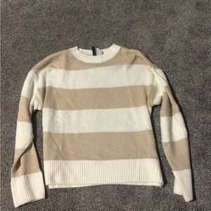 Divided Beige and White Striped Sweater